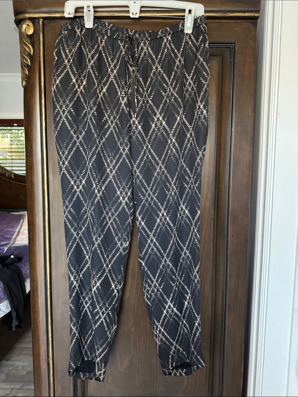 Haute Hippie Black Joggers with Cream Diamond Lattice size m